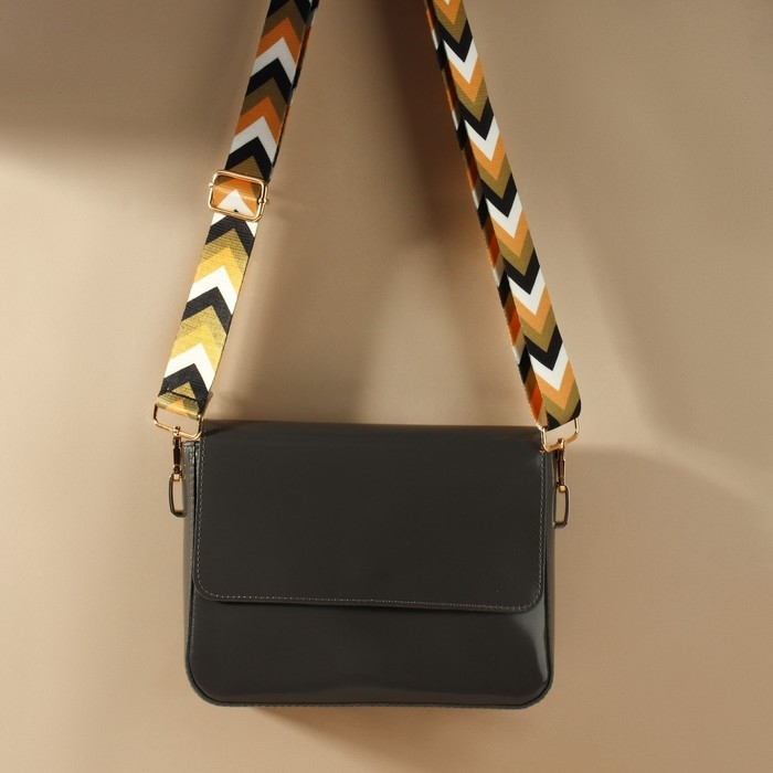 Ручка для сумки &laquo;Орнамент галки&raquo;, стропа, с карабинами, 139 &plusmn; 3 &times; 3,8 см, цвет бежевый/белый/чёрный