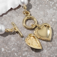 Браслет с жемчугом &laquo;Сердечко&raquo; для фото, шар №10, цвет белый в золоте, L=21 см