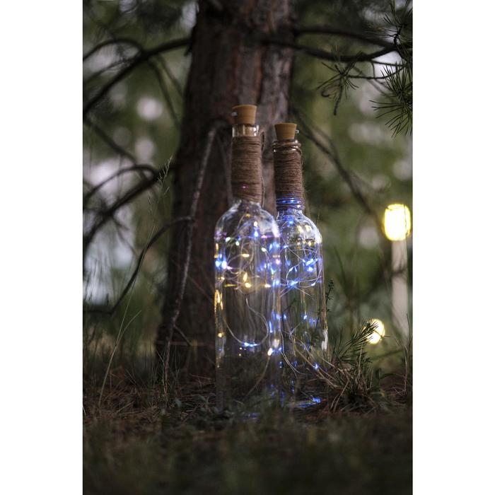 Гирлянда &laquo;Нить&raquo; 1 м роса с пробкой, IP20, серебристая нить, 10 LED, батарейки LR44х3 (в комплекте), свечение белое