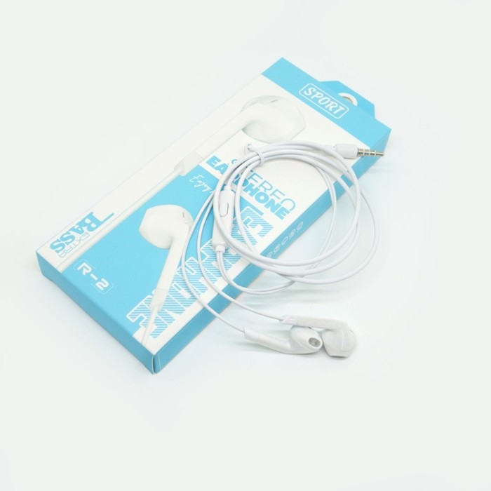 Наушники R-2, проводные, вкладыши, микрофон, 1 м, Jack 3.5 мм, белые