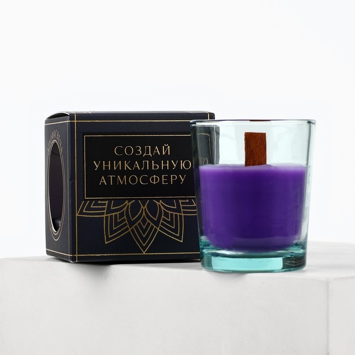 Ароматическая свеча в стекле &laquo;Цветочные поля&raquo;, с соевым воском: лаванда, 6 х 5 х 5 см.