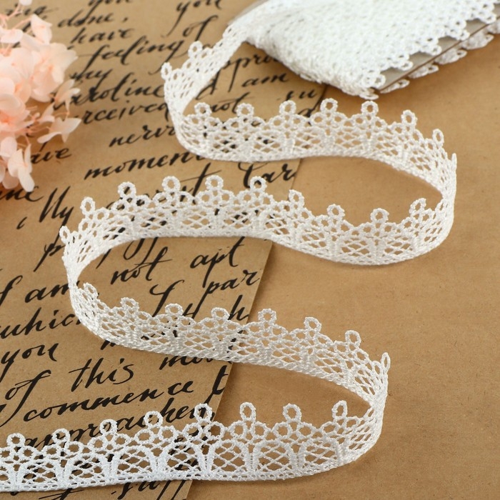 Кружево гипюровое, 20 мм &times; 9 &plusmn; 0,5 м, цвет белый