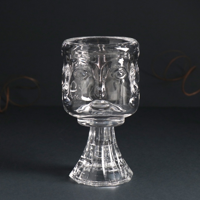 Подсвечник стекло на 1 свечу d=5 см "Лица" прозрачный 7х7х12,5 см