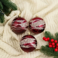 Набор шаров пластик d-8 см, 3 шт "Сказочные узоры" волны, бордовый Набор шаров пластик d-8 см, 3 шт "Сказочные узоры" волны, бордовый