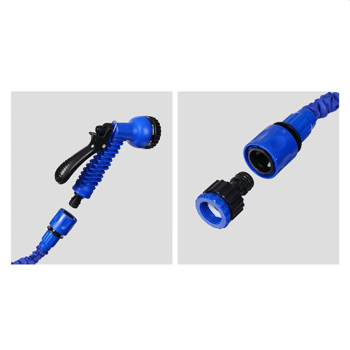 Шланг поливочный растягивающийся от 7,5 до 22,5 м, латекс, быстросъёмный, с поливочным пистолетом и штуцером, Greengo Шланг поливочный растягивающийся от 7,5 до 22,5 м, латекс, быстросъёмный, с поливочным пистолетом и штуцером, Greengo