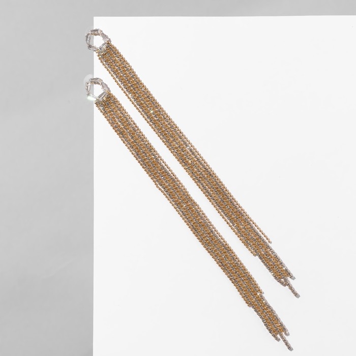 Серьги висячие со стразами «Голливуд» кольца из прямоугольников, цвет белый в золоте, 19,5 см Серьги висячие со стразами «Голливуд» кольца из прямоугольников, цвет белый в золоте, 19,5 см