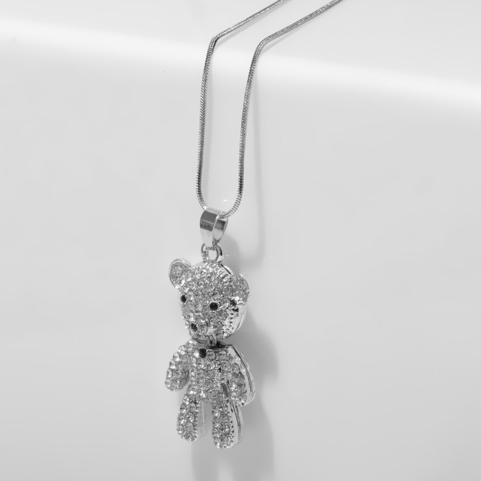 Кулон &laquo;Мишка&raquo; игрушечный, цвет бело-чёрный в серебре, 70 см