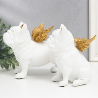 Сувенир полистоун "Бульдоги с крыльями" белый набор 2 шт 16,5х10,5х13,5 16,5х11,5х18,5 см