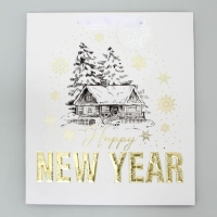 Пакет подарочный новогодний ламинированный вертикальный, конгревное тиснение &laquo;Новогодний домик&raquo;, ML 23 х 27 х 11.5 см, Новый год