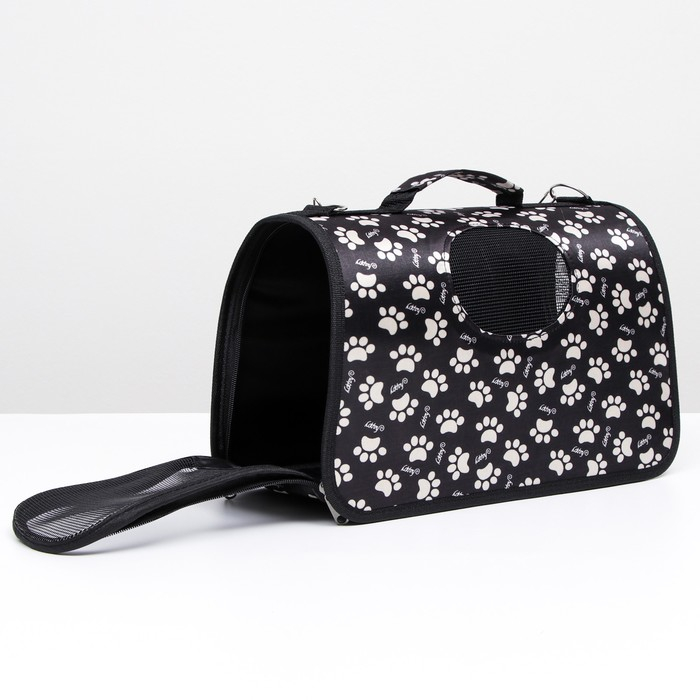 Сумка - переноска для животных "Лапки Happy", чёрная, размер S, 37,5 х 17 х 22 см