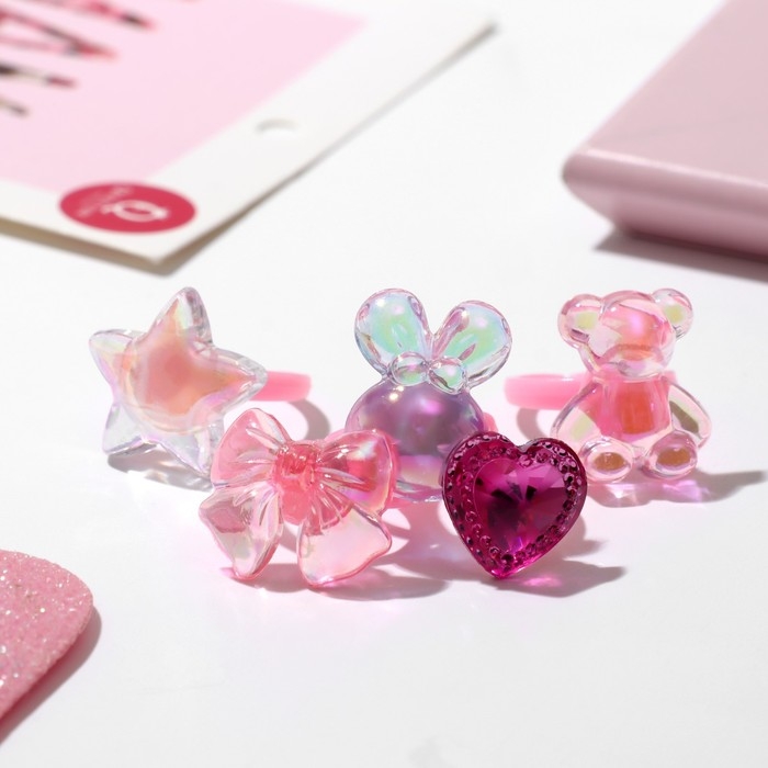 Кольцо детское &laquo;Ассорти&raquo; девчачьи грёзы, форма МИКС, цвет МИКС, безразмерное