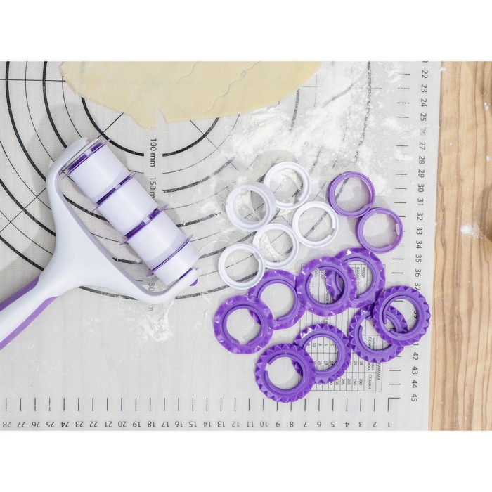 Валик для нарезки теста Доляна &laquo;Лепота&raquo;, 12,5&times;3&times;19 см, 4 насадки, цвет белый