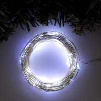Гирлянда «Нить» 10 м роса, IP20, серебристая нить, 100 LED, свечение белое, мерцание белым, 12 В Гирлянда «Нить» 10 м роса, IP20, серебристая нить, 100 LED, свечение белое, мерцание белым, 12 В