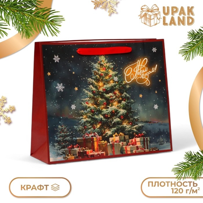 Новый год. Пакет подарочный новогодний бумажный, Новый год. Пакет подарочный новогодний бумажный, "Ёлка", 31 х 26 х 11 см.