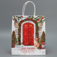 Пакет подарочный новогодний крафтовый «Добро пожаловать», 22 х 25 х 12 см, Новый год Пакет подарочный новогодний крафтовый «Добро пожаловать», 22 х 25 х 12 см, Новый год