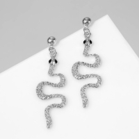 Новый год! Символ года 2025! Серьги висячие &laquo;Змея&raquo; мини, цвет чёрный в серебре