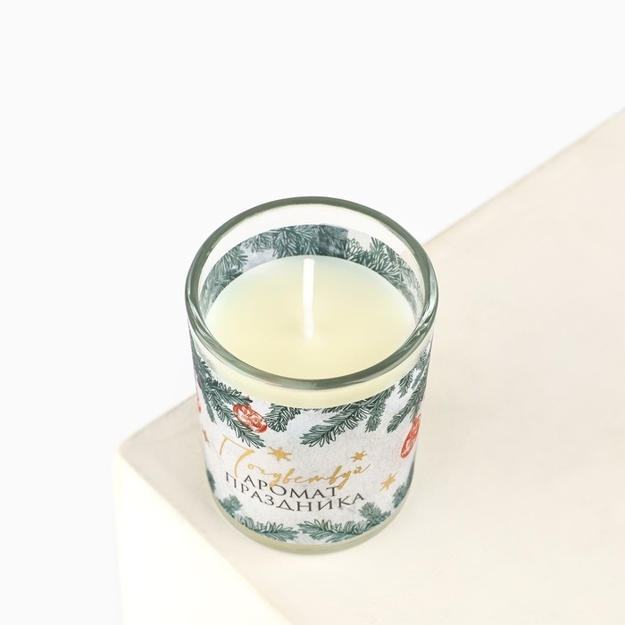 Свеча с калькой новогодняя &laquo;Аромат праздника&raquo; на Новый год на Новый год, аромат еловые ветки,5х6х5 см