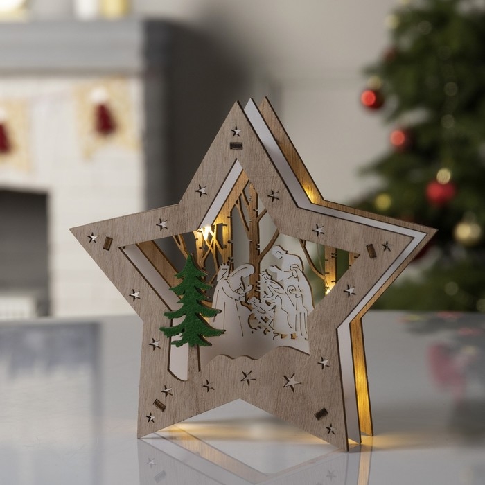 Светодиодная фигура &laquo;Звёздный лес&raquo; 17 &times; 17 &times; 4.5 см, дерево, батарейки АААх2 (не в комплекте), свечение тёплое белое