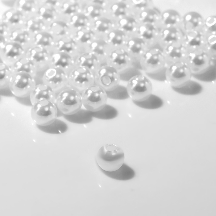 Бусины №6 &laquo;Жемчуг&raquo; (набор 100 шт.), отверстие сквозное, цвет белый