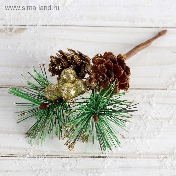 Декор Декор "Зимние грезы" две шишки ягодки хвоя, 15 см