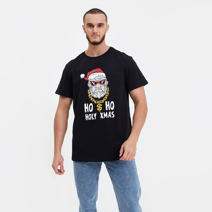 Футболка мужская новогодняя , цвет чёрный, размер 52 Футболка мужская новогодняя , цвет чёрный, размер 52