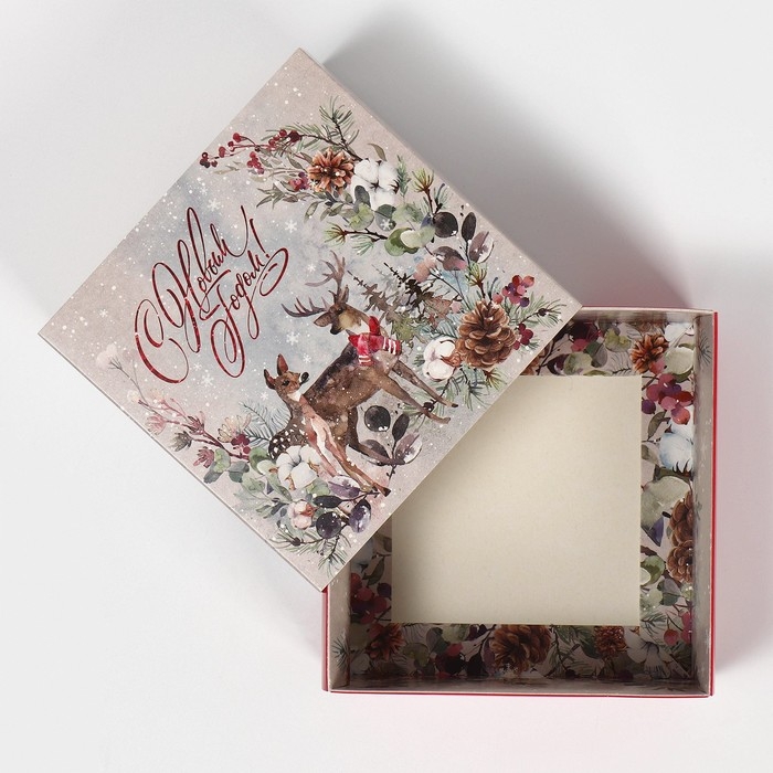 Коробка подарочная новогодняя складная &laquo;Новогодняя акварель&raquo;, 14 х 14 х 8 см, Новый год