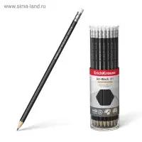 Карандаш чернографитный с ластиком Erich Krause &laquo;Jet Black 101&raquo;, HB, грифель d=2.2 мм, дерево, шестигранный в тубусе, чёрный корпус
