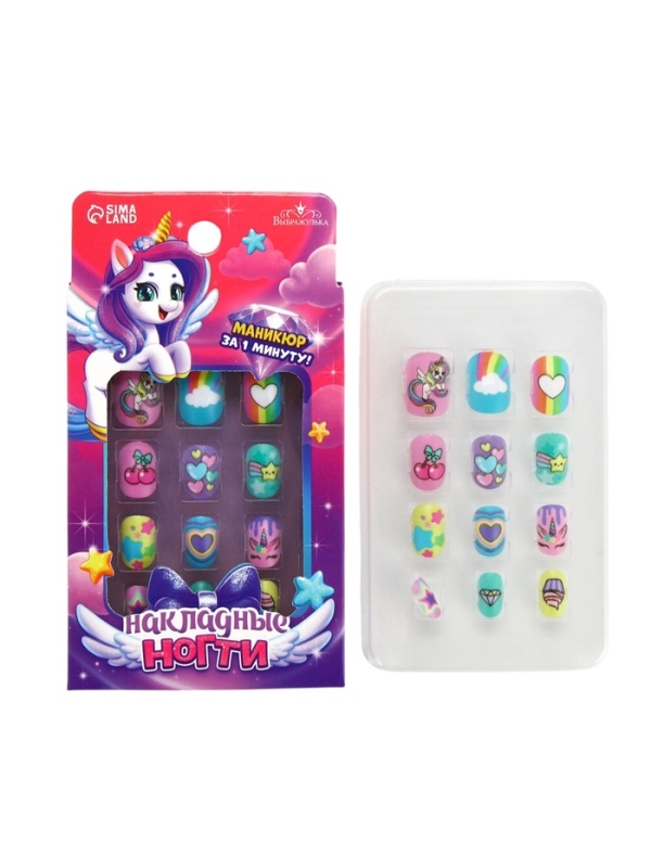 Детские накладные ногти Детские накладные ногти "Веселый Единорожка" , 12 шт