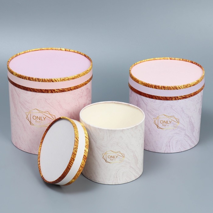 Набор шляпных коробок 3 в 1, упаковка подарочная, &laquo;Мрамор&raquo;, 13 х 13 - 18 х 18 см