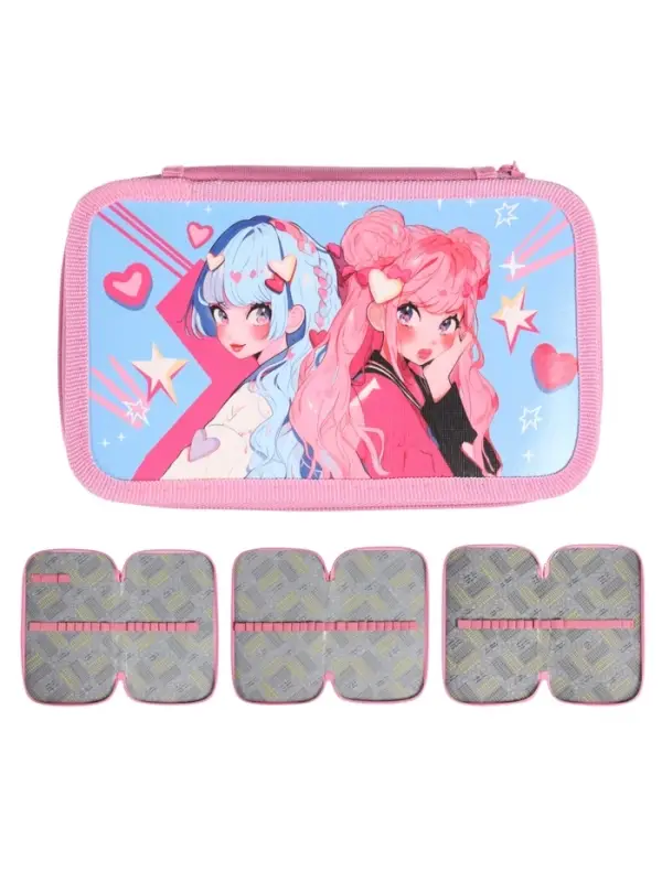 Пенал 3 секции, 125 х 205 х 55 мм, Calligrata 30П26/3 "Аниме подружки", ламинированный картон