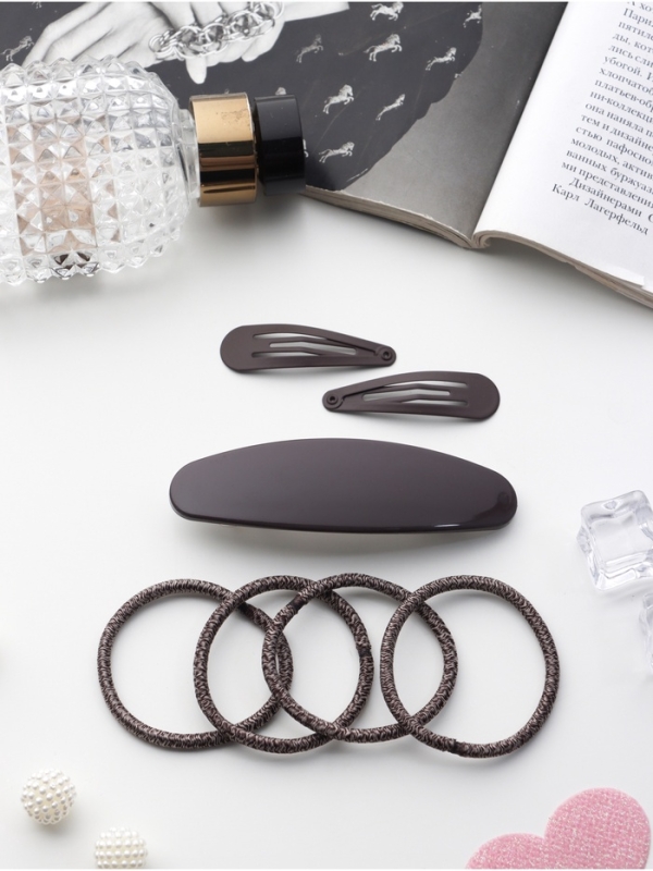 Набор для волос "Авиталь" (4 резинки 6,5см, автомат 9см, 2 невидимки 4,5см) коричневый