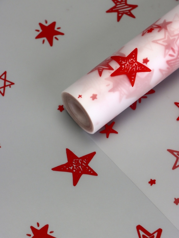 Пленка для цветов матовая, "Звездочки", красный, 0,6х9м &plusmn;5%