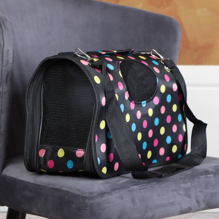 Сумка - переноска для животных Сумка - переноска для животных "Горошек", чёрная, размер S, 37,5 х 17 х 22 см