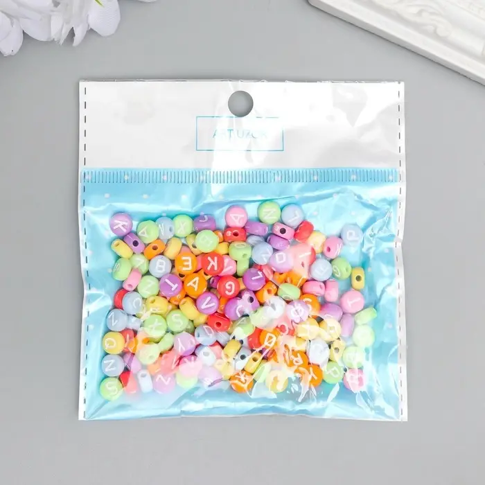 Набор бусин для рукоделия и плетения &laquo;Арт Узор. Яркие кружочки с буквами&raquo;, пластик, 20 г, 0.4&times;0.7&times;0.7 см