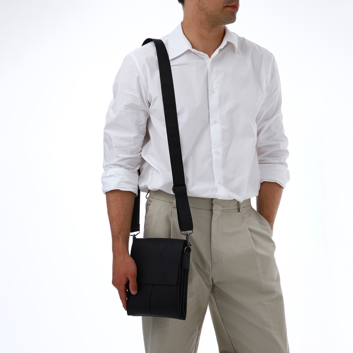 Сумка мужская через плечо TEXTURA, наружный карман, цвет чёрный Сумка мужская через плечо TEXTURA, наружный карман, цвет чёрный