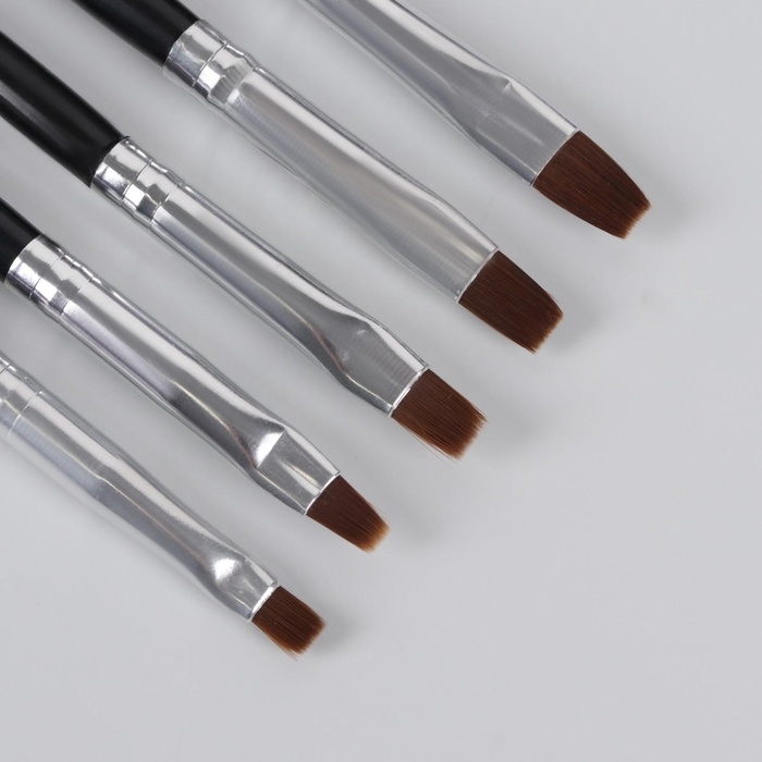 Набор кистей для наращивания и дизайна ногтей, плоские, 5 шт, 18 см, цвет чёрный Набор кистей для наращивания и дизайна ногтей, плоские, 5 шт, 18 см, цвет чёрный