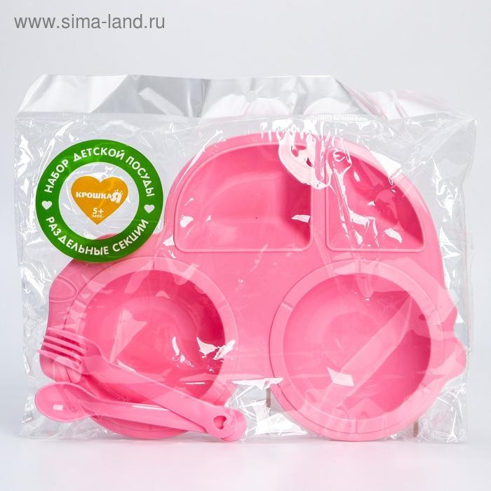 Тарелка Крошка Я в наборе вилка, ложка, цвет МИКС