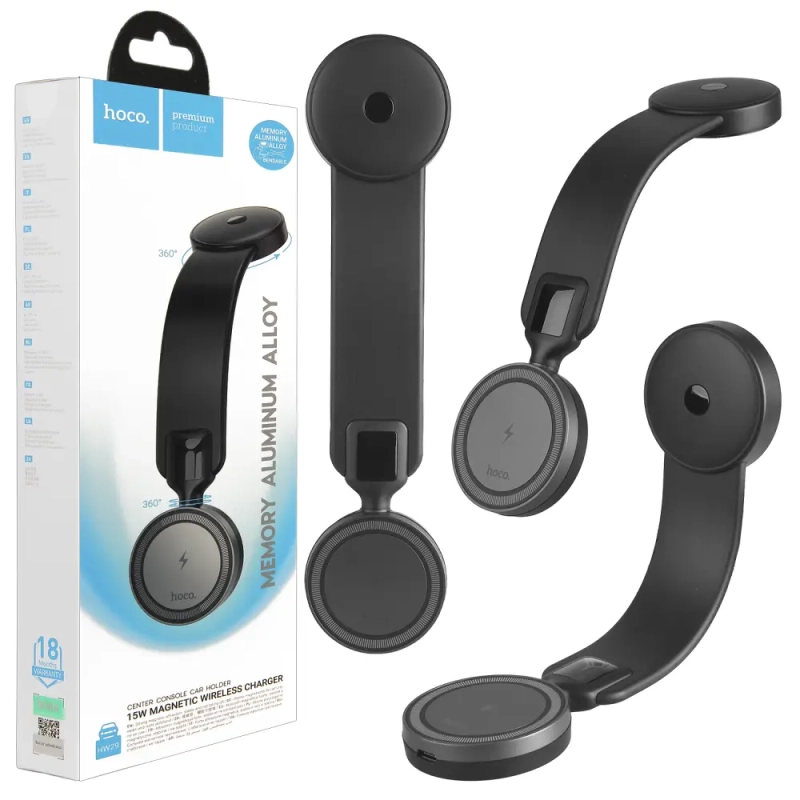 Автодержатель HW29 с беспроводной зарядкой HOCO черный