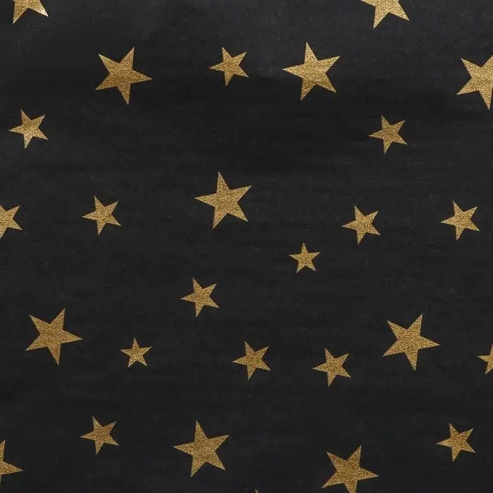 Бумага упаковочная тишью, новогодняя упаковка "Звезды на черном",50 х 66 см.