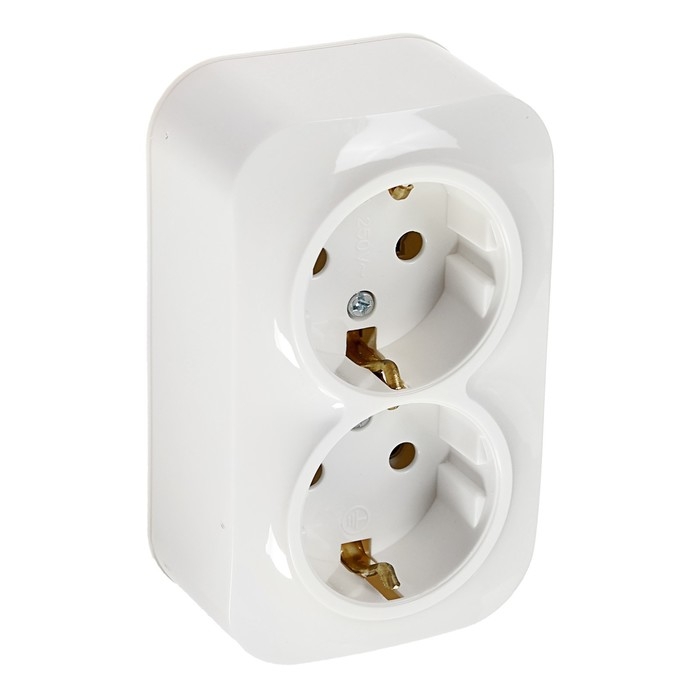 Розетка двухместная Luazon Lighting "МСК", 16 А, с з/к, белая