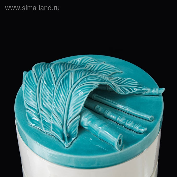 Шкатулка "Перо" бело-бирюзовая, 18 &times; 18 &times; 13 см