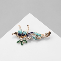 Брошь &laquo;Птица счастья&raquo;, цвет бело-голубой в золоте