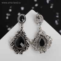 Серьги со стразами &laquo;Изящность&raquo; ажурная, цвет чёрный в чернёном серебре