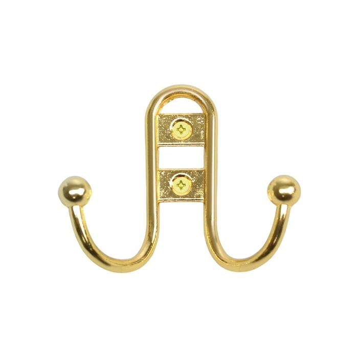 Крючок мебельный ТУНДРА TKD016, двухрожковый, золото, 4 шт TMP