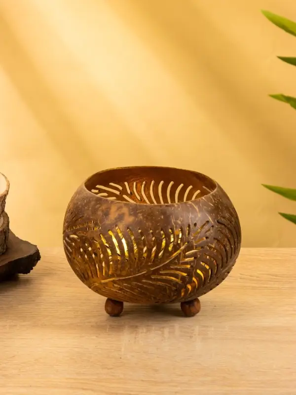 Подсвечник из кокоса, 15&times;15&times;13 см, коричневый