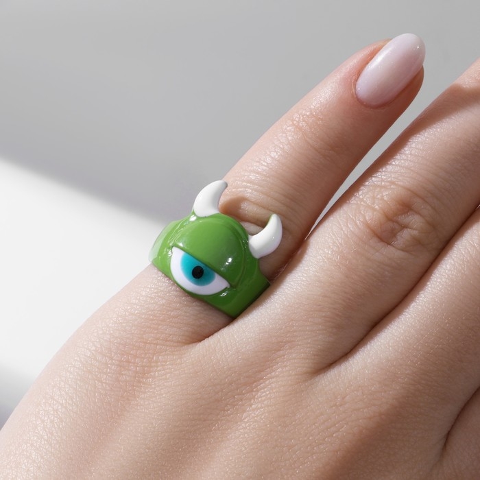 Кольцо &laquo;Монстрик&raquo; с рожками и глазом, цвет зелёный, безразмерное