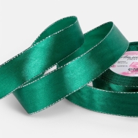 Лента атласная, с серебряным люрексом, 25 мм, 23&plusmn;1 м, зелёная №168
