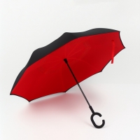 Зонт - наоборот &laquo;Однотон&raquo;, механический, 8 спиц, R = 53/61 см, цвет чёрный/красный