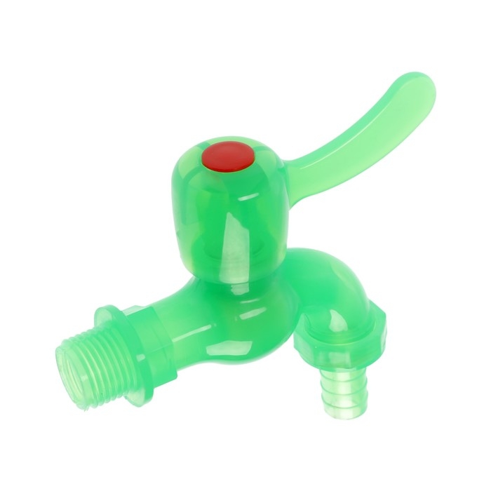 Кран водоразборный ZEIN, 1/2 Кран водоразборный ZEIN, 1/2", со штуцером, с плоской ручкой, PP, зеленый