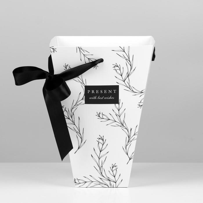 Переноска для цветов на лентах &laquo;Present with best wishes&raquo;, 17 х 25 х 9 см